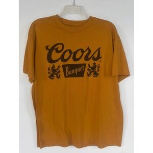 Coors Banquet Beer Graphic T-Shirt‎ Mens Medium Mustard Yellow Short Sleeve Tee